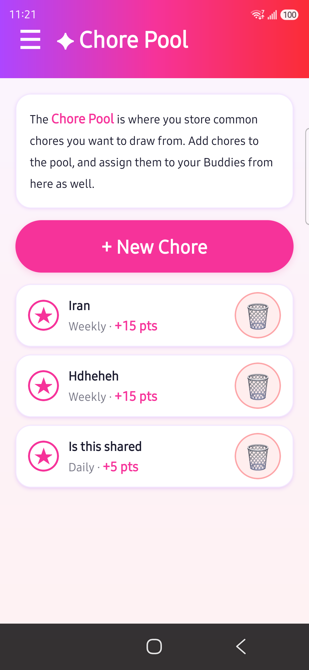 Chore Pool screen