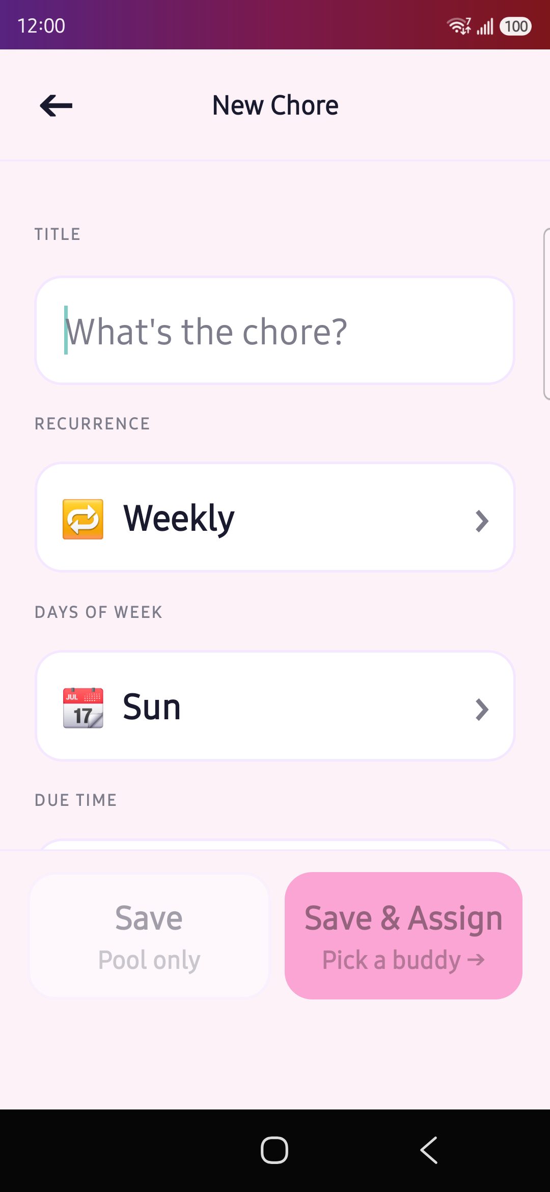 New Chore form