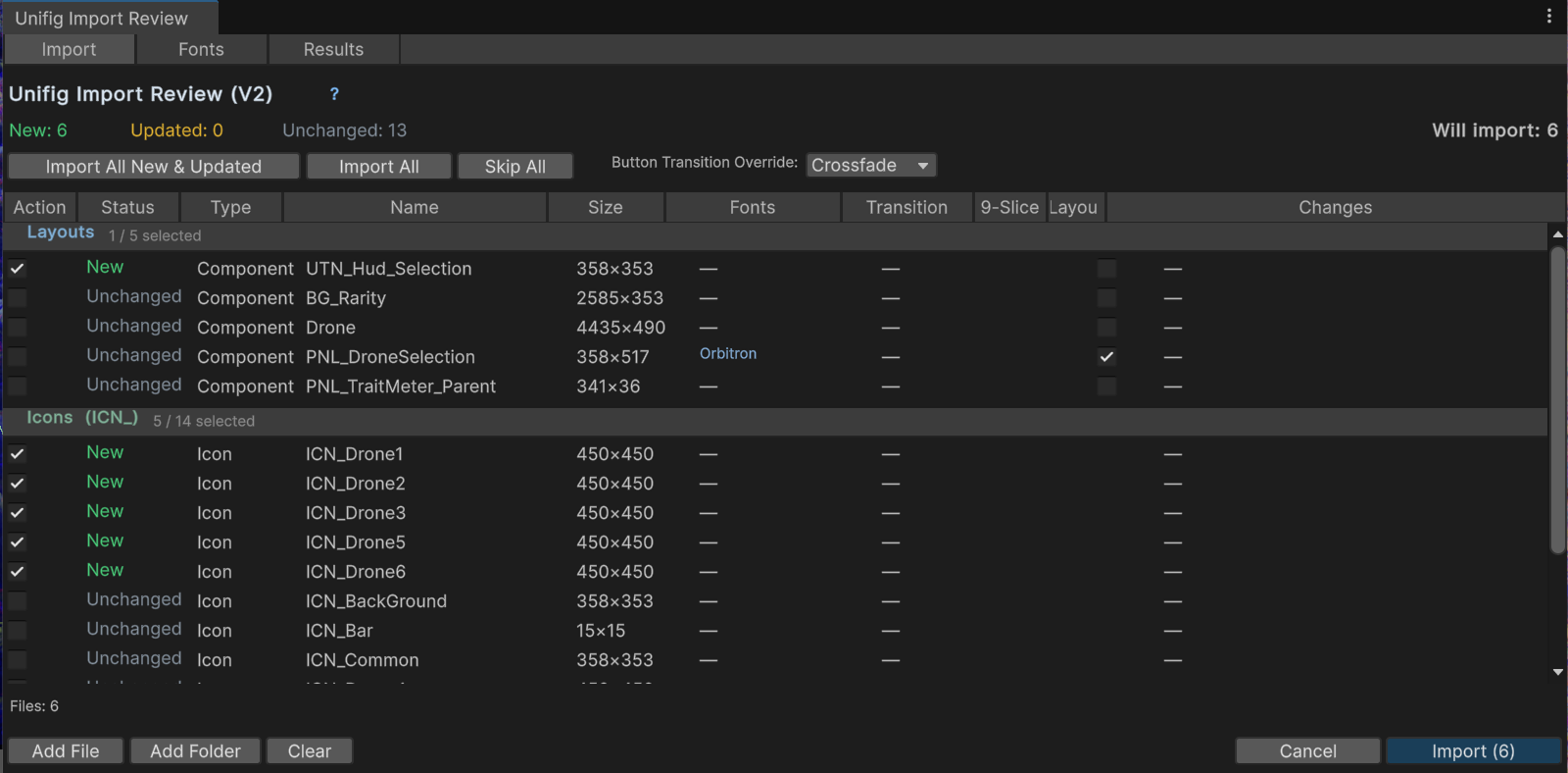 Unifig Import Window